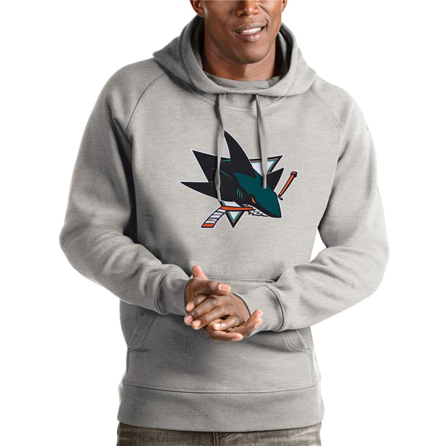 San Jose Sharks Antigua Logo Victory Pullover Hoodie - Heathered Gray