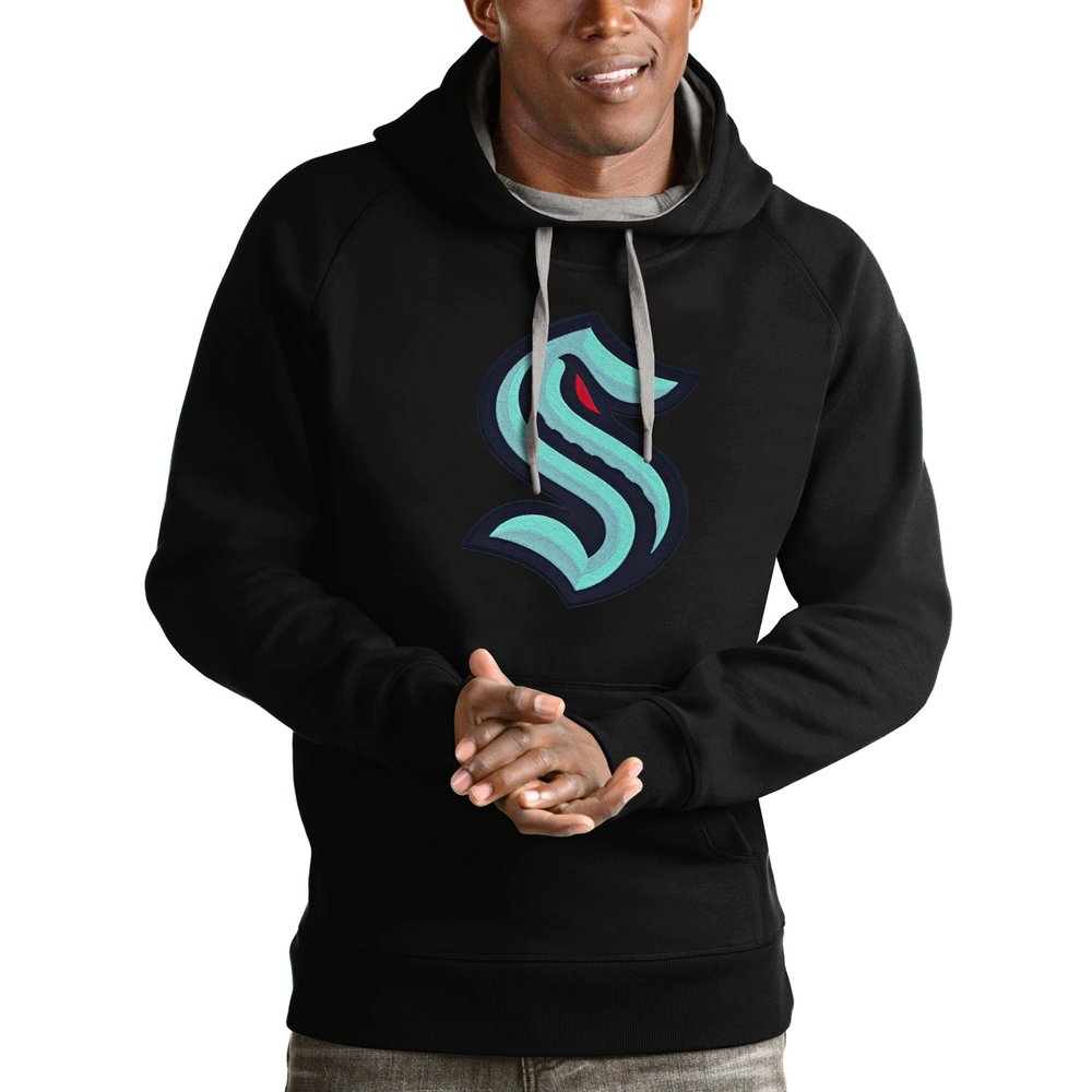 Seattle Kraken Antigua Logo Victory Pullover Hoodie - Black