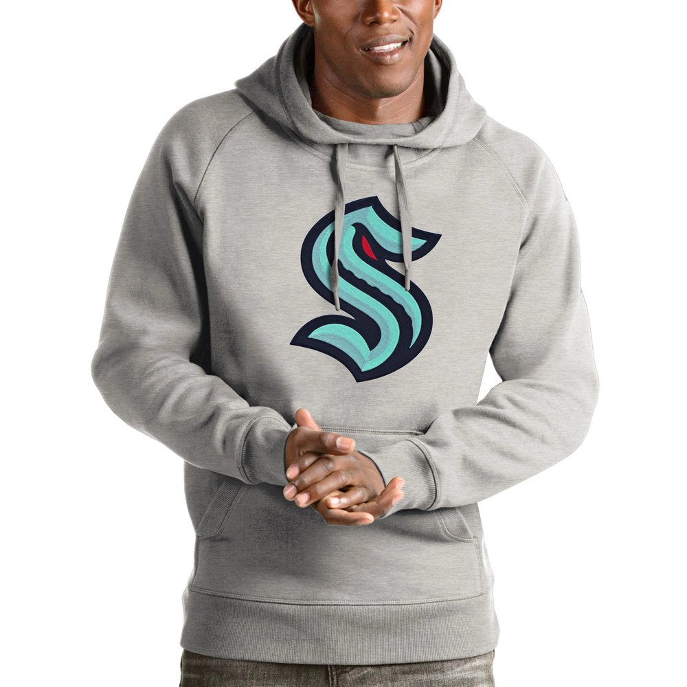 Seattle Kraken Antigua Logo Victory Pullover Hoodie - Heathered Gray