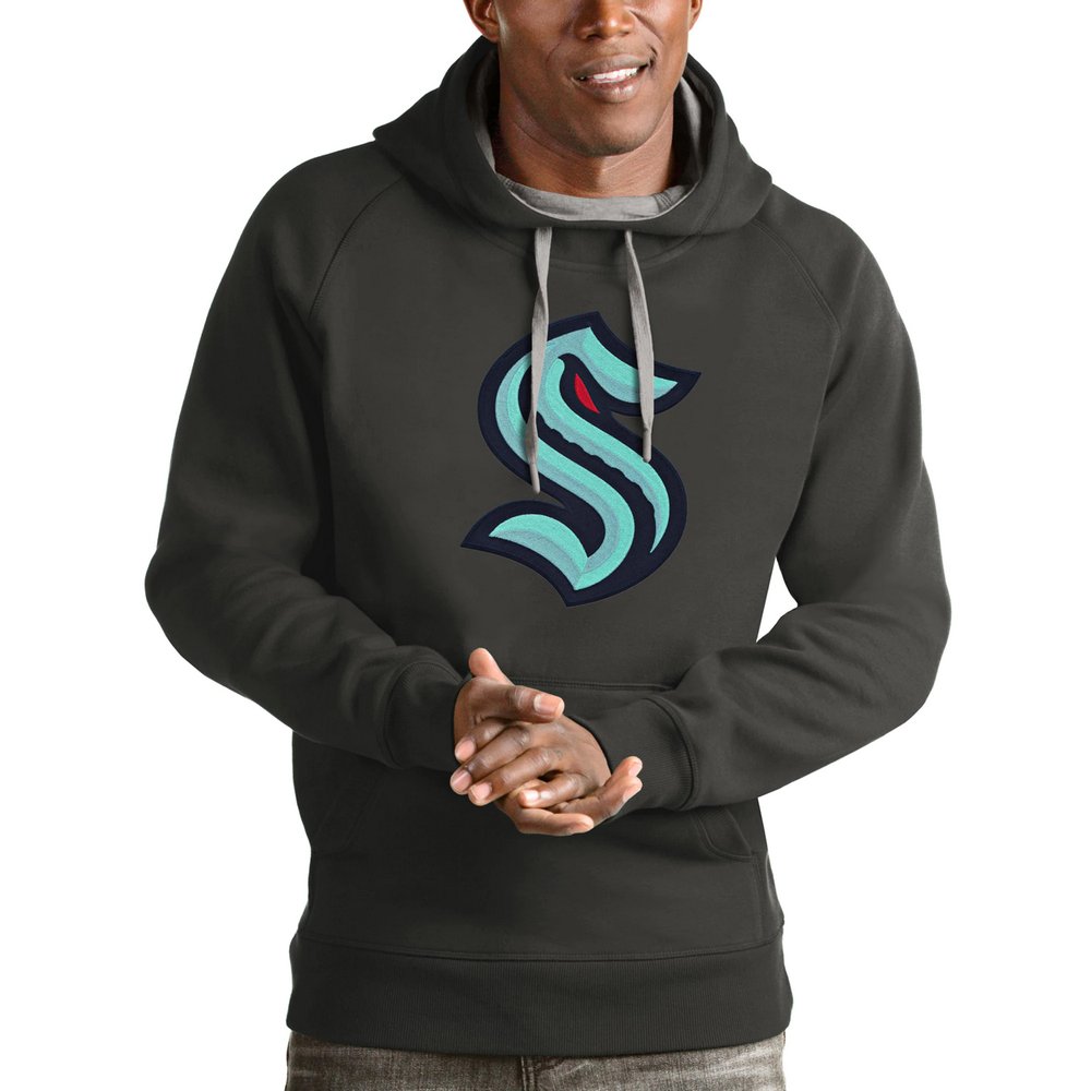 Seattle Kraken Antigua Logo Victory Pullover Hoodie - Charcoal