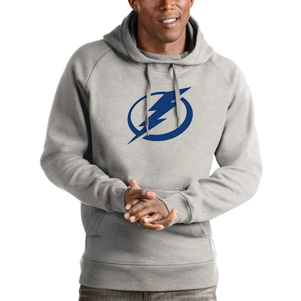 Tampa Bay Lightning Antigua Logo Victory Pullover Hoodie - Heathered Gray