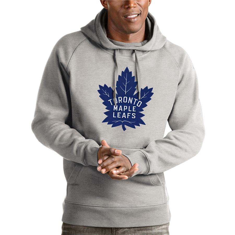 Toronto Maple Leafs Antigua Logo Victory Pullover Hoodie - Heathered Gray