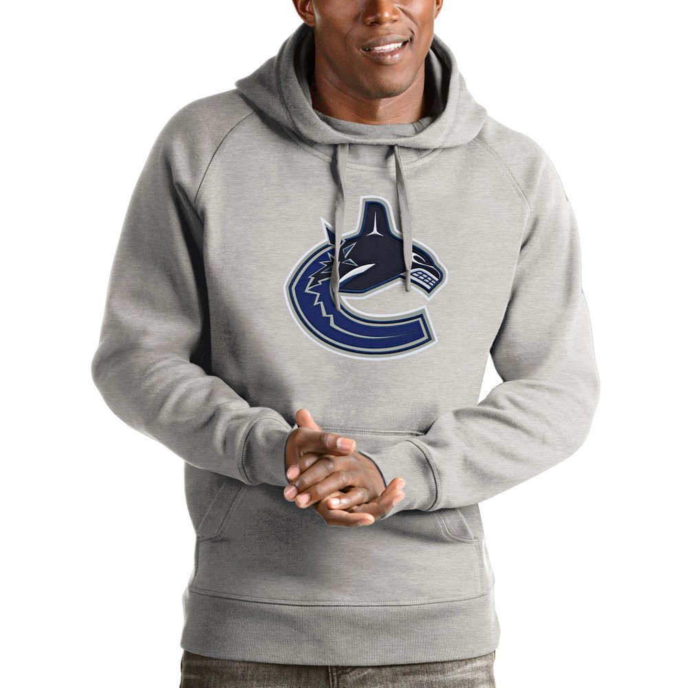 Vancouver Canucks Antigua Logo Victory Pullover Hoodie - Heathered Gray
