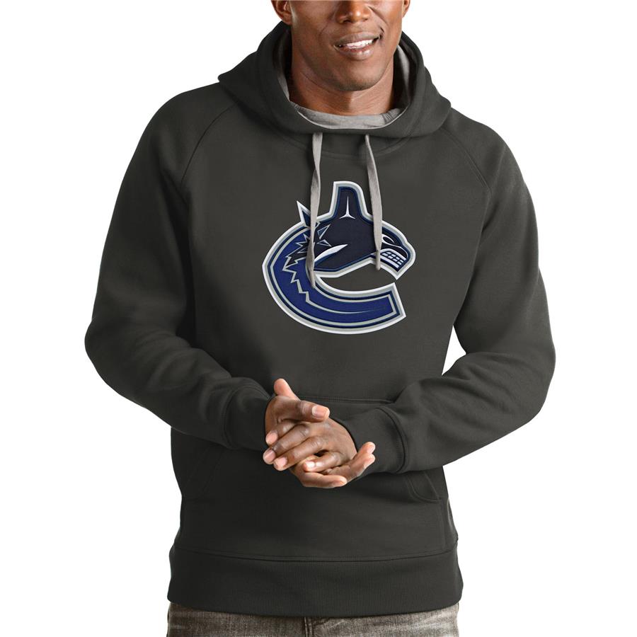Vancouver Canucks Antigua Logo Victory Pullover Hoodie - Charcoal