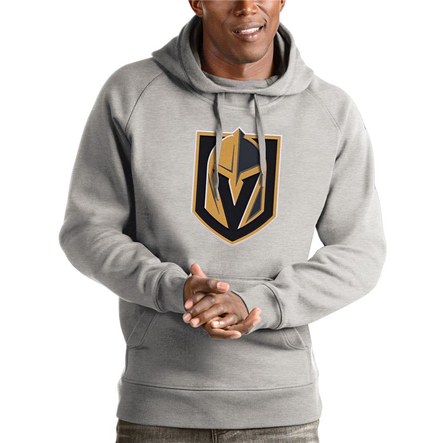 Vegas Golden Knights Antigua Logo Victory Pullover Hoodie - Heathered Gray