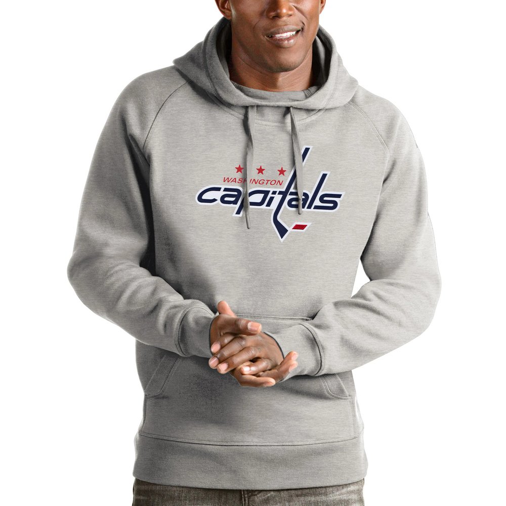 Washington Capitals Antigua Logo Victory Pullover Hoodie - Heathered Gray