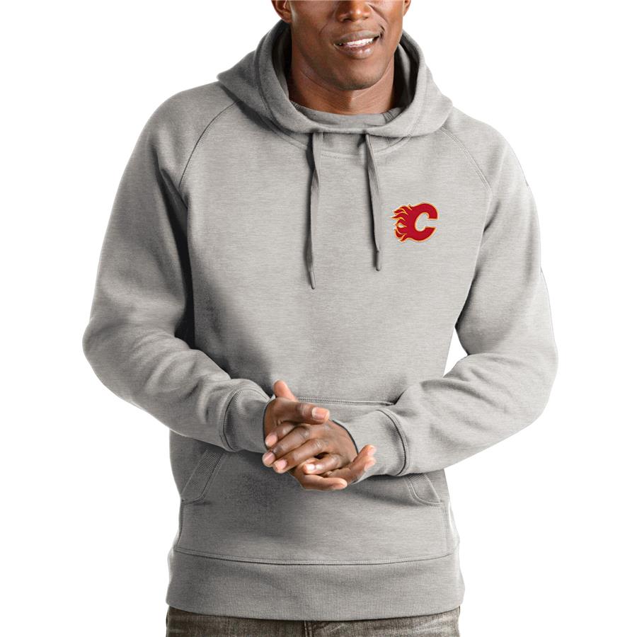 Calgary Flames Antigua Victory Pullover Hoodie - Heathered Gray