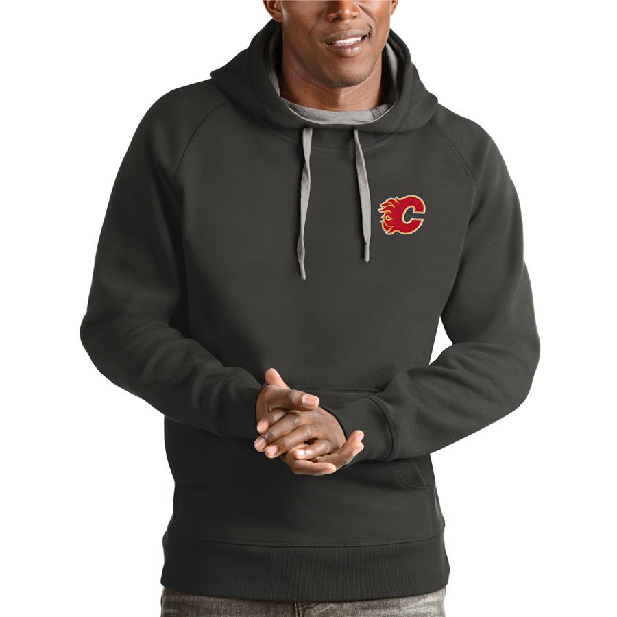 Calgary Flames Antigua Victory Pullover Hoodie - Charcoal