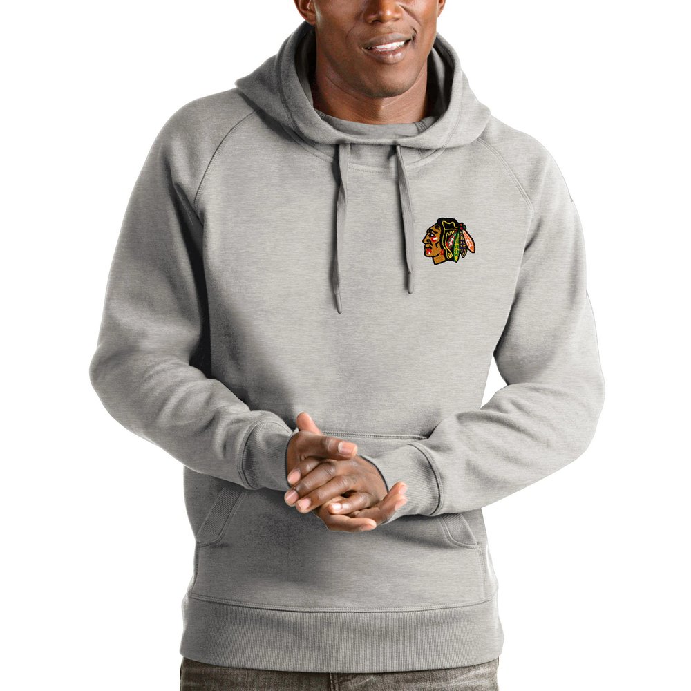 Chicago Blackhawks Antigua Victory Pullover Hoodie - Heathered Gray