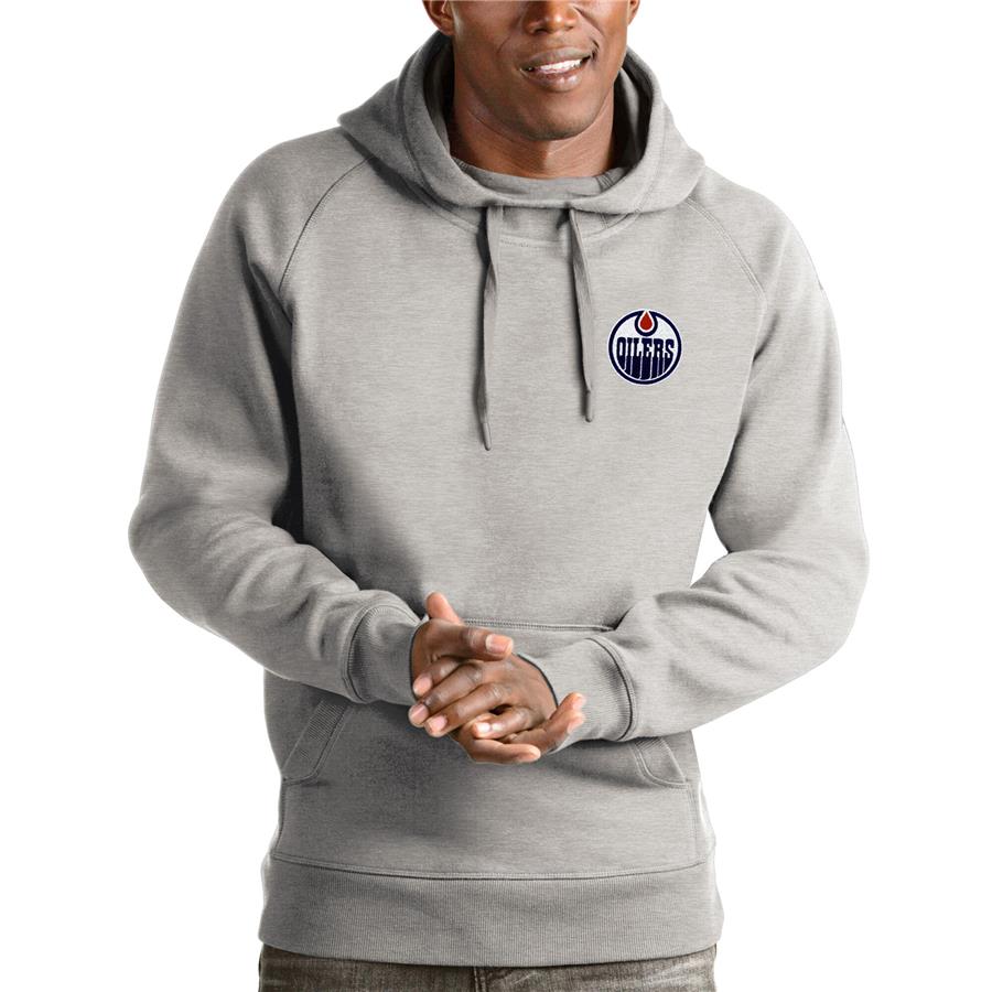 Edmonton Oilers Antigua Victory Pullover Hoodie - Heathered Gray