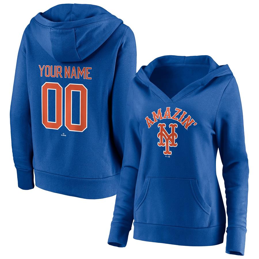New York Mets Fanatics Branded Women's Hometown Legend Personalized Name & Number V-Neck Pullover Hoodie - Royal