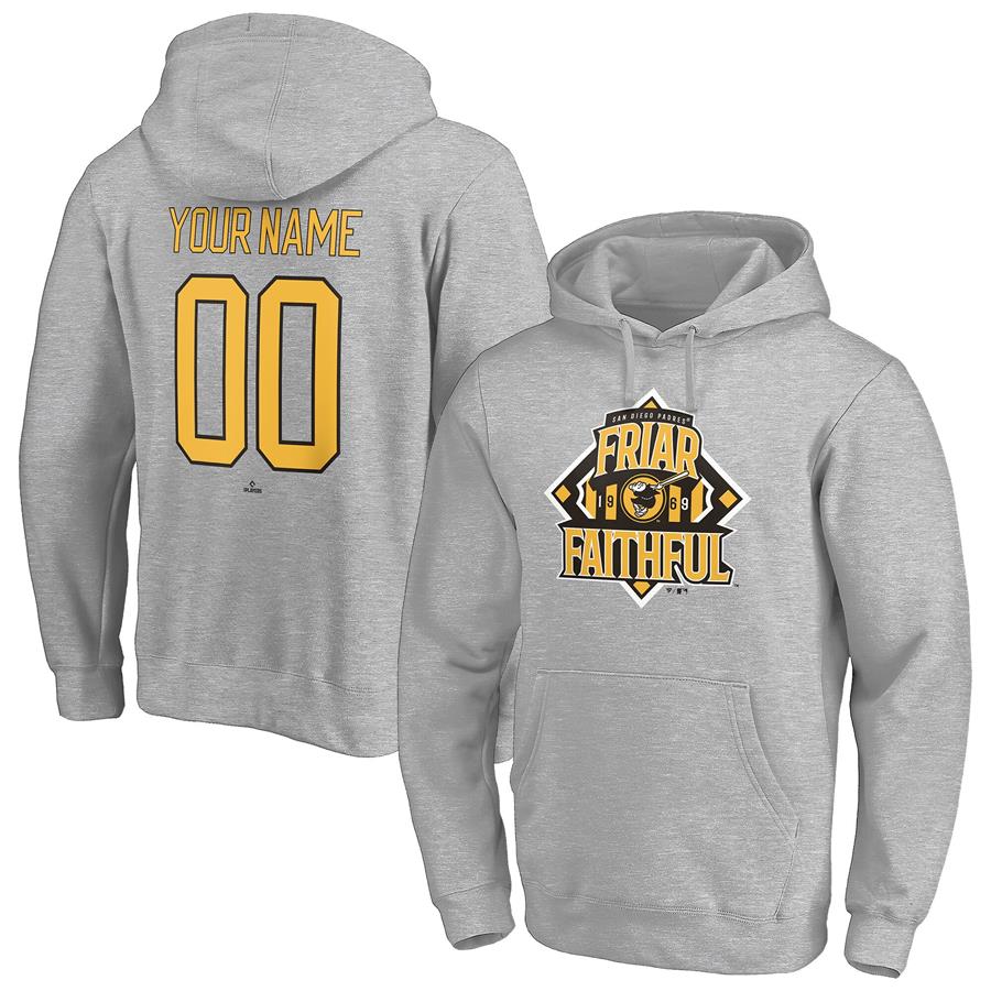 San Diego Padres Fanatics Branded Hometown Legend Personalized Name & Number Pullover Hoodie - Heathered Gray