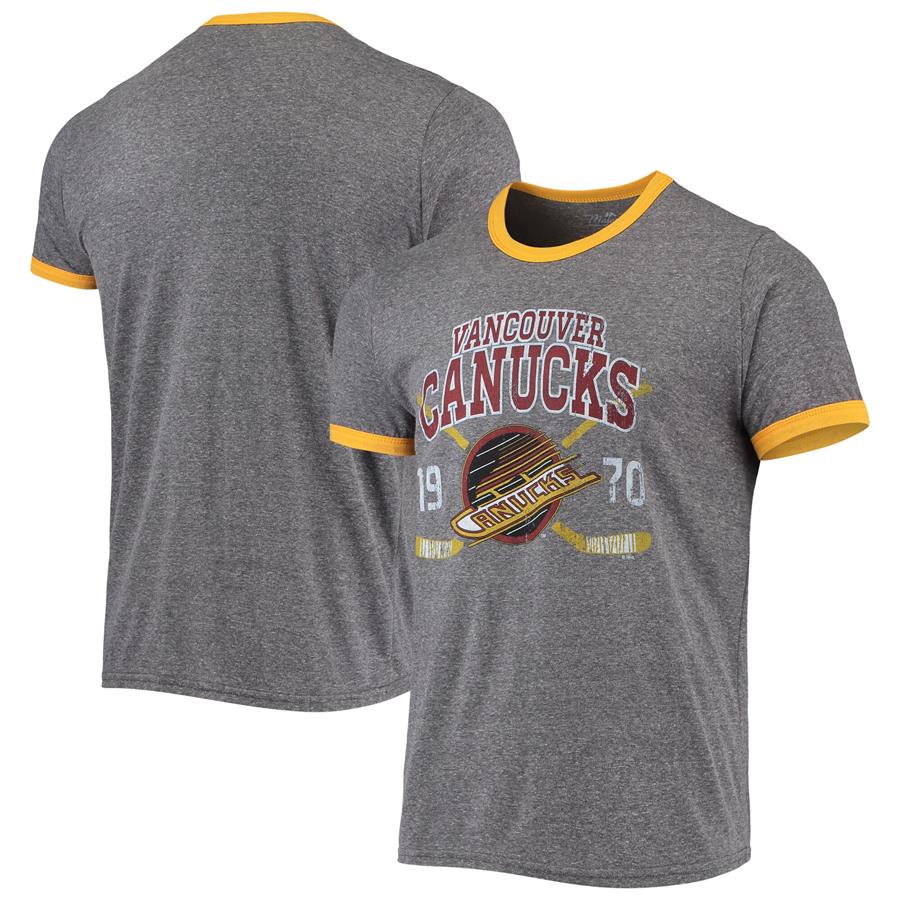 Vancouver Canucks Fanatics Branded Buzzer Beater Tri-Blend Ringer T-Shirt - Heathered Charcoal