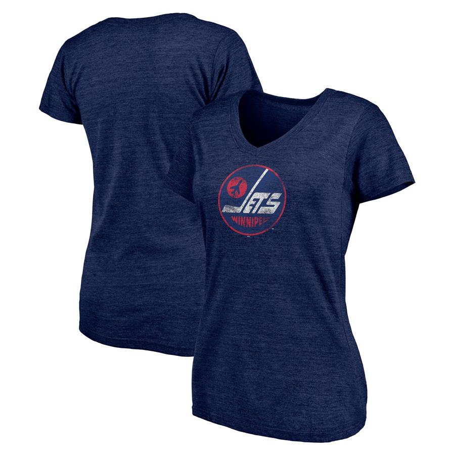 Winnipeg Jets Fanatics Branded Women's Alternate Logo Tri-Blend V-Neck T-Shirt - Navy