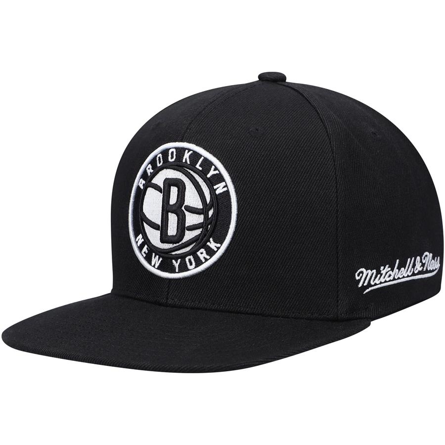 Brooklyn Nets Mitchell & Ness English Dropback Snapback Hat - Black