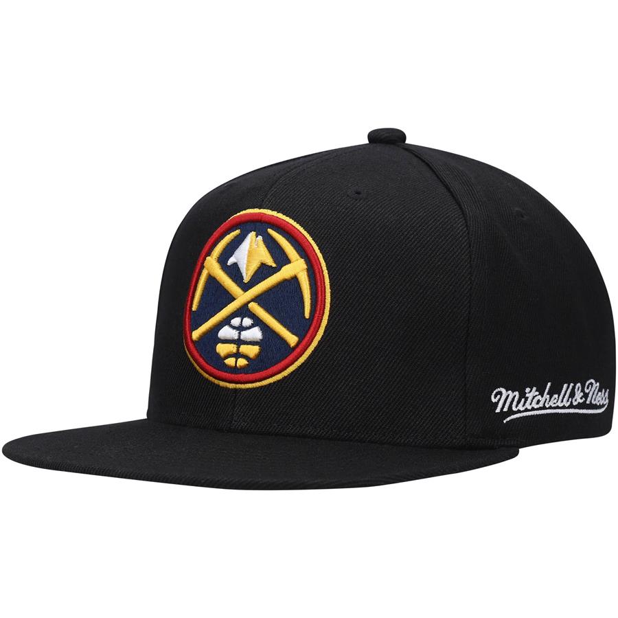 Denver Nuggets Mitchell & Ness English Dropback Snapback Hat - Black