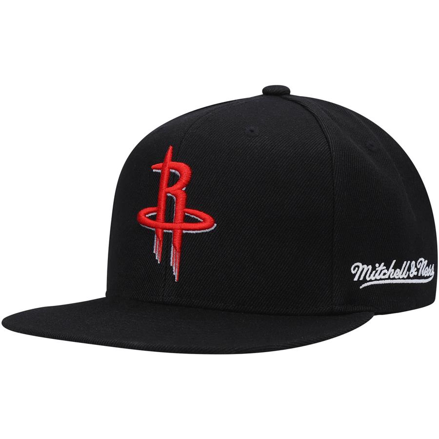 Houston Rockets Mitchell & Ness English Dropback Snapback Hat - Black