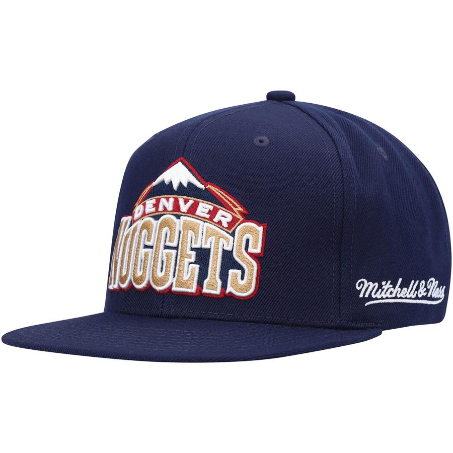 Denver Nuggets Mitchell & Ness English Dropback Snapback Hat - Navy