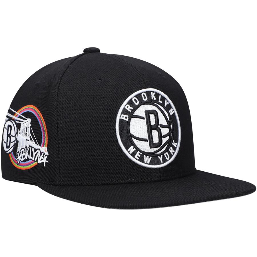 Brooklyn Nets Mitchell & Ness Custom Patch Snapback Hat - Black