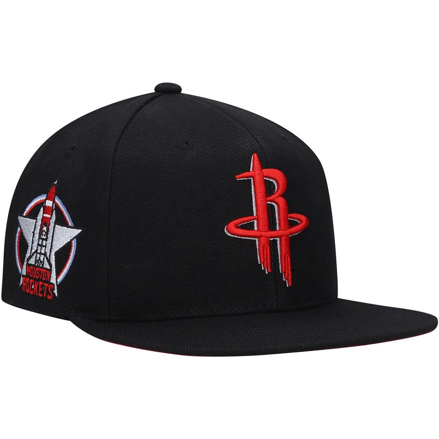 Houston Rockets Mitchell & Ness Custom Patch Snapback Hat - Black