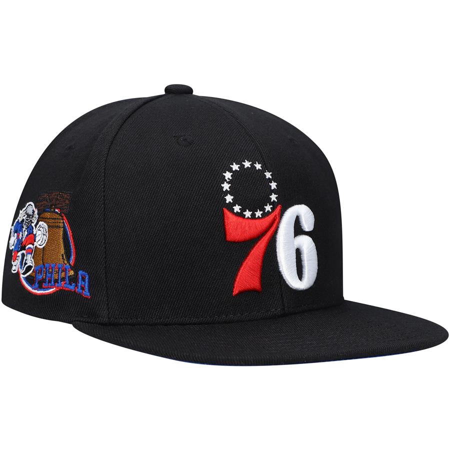 Philadelphia 76ers Mitchell & Ness Custom Patch Snapback Hat - Black