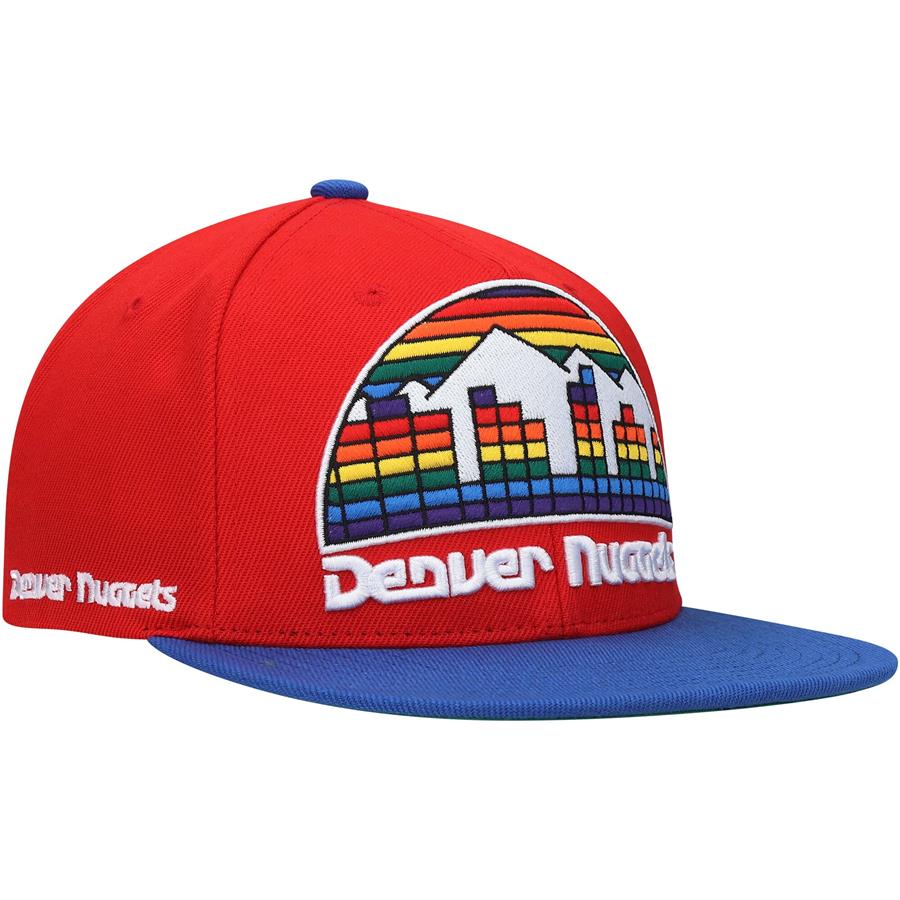 Denver Nuggets Mitchell & Ness Hardwood Classics XL Wordmark Snapback Hat - Red