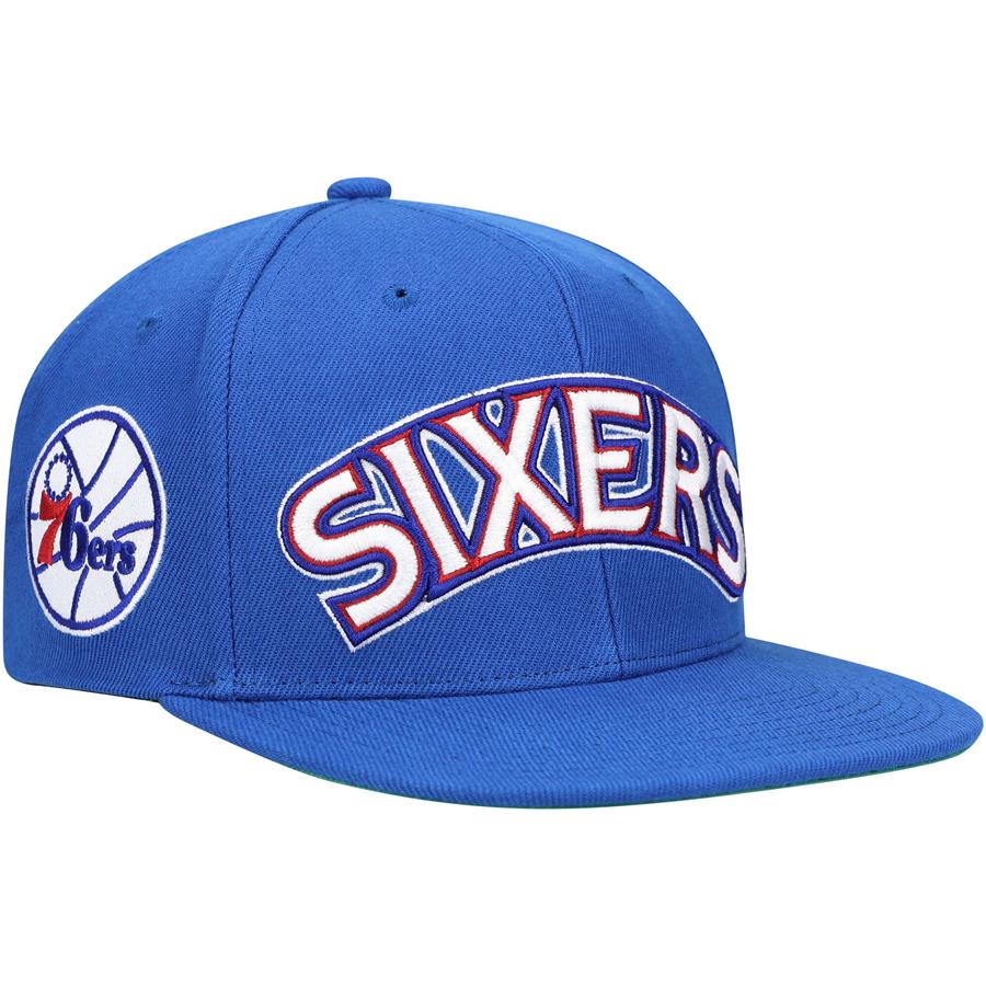 Philadelphia 76ers Mitchell & Ness Hardwood Classics XL Wordmark Snapback Hat - Royal