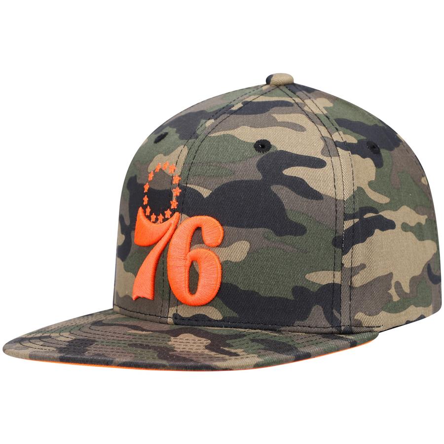 Philadelphia 76ers Mitchell & Ness Neon Pop Snapback Hat - Camo