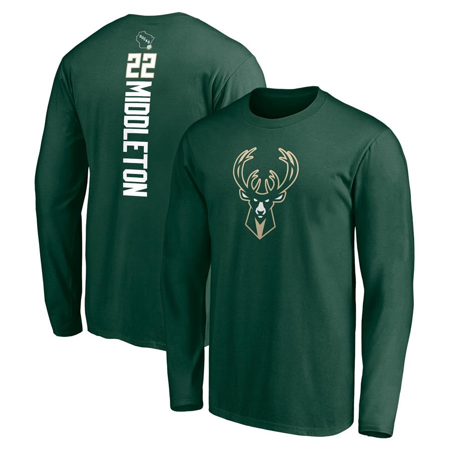 Khris Middleton Milwaukee Bucks Fanatics Branded Playmaker Name & Number Long Sleeve T-Shirt - Hunter Green