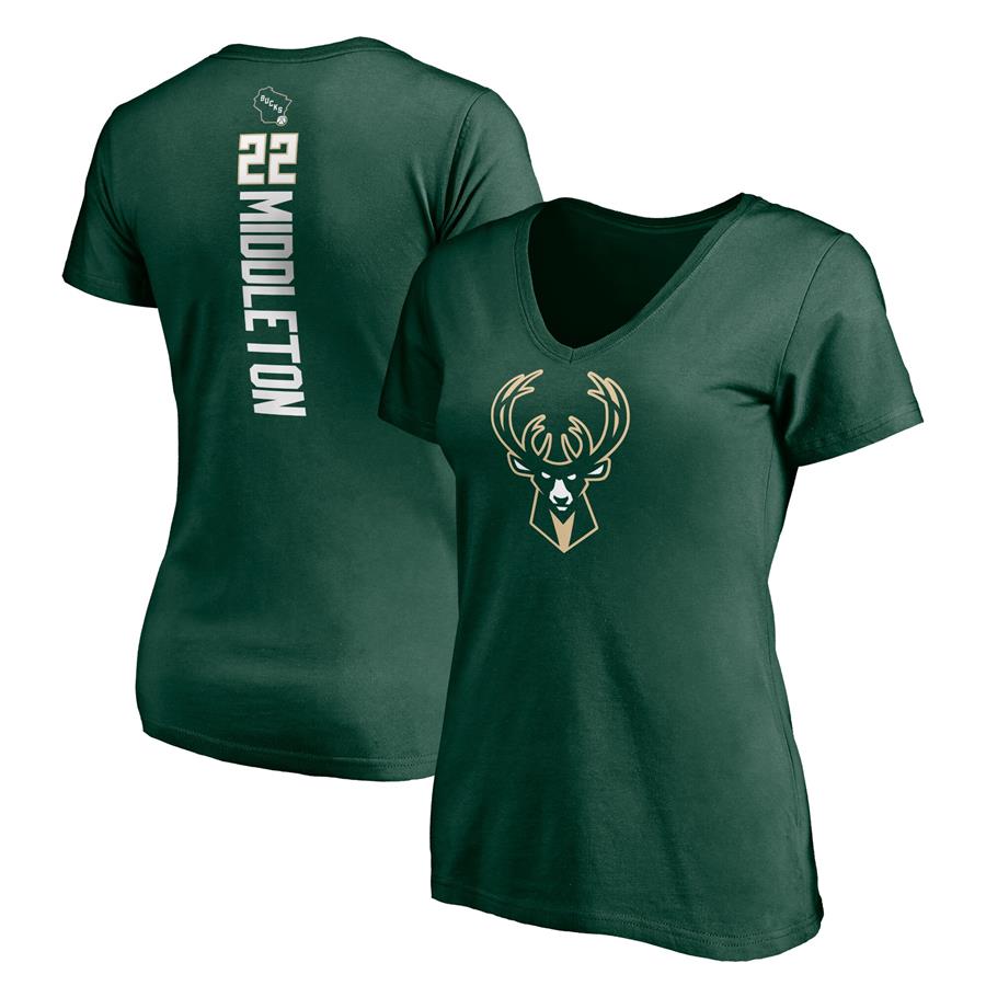 Khris Middleton Milwaukee Bucks Fanatics Branded Women's Playmaker Name & Number V-Neck T-Shirt - Hunter Green