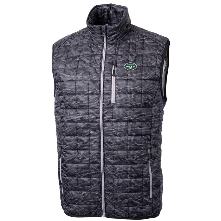 New York Jets Cutter & Buck Rainier Printed Full-Zip Puffer Vest - Black