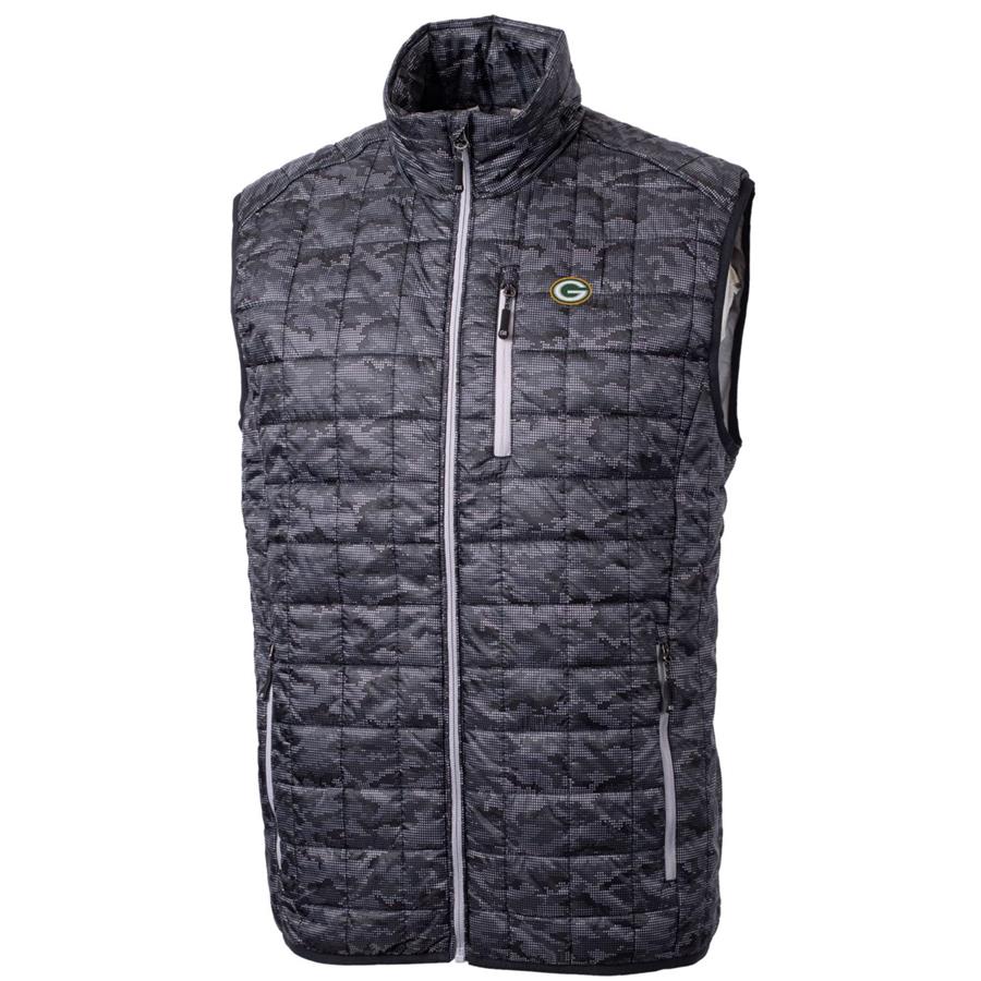 Green Bay Packers Cutter & Buck Rainier Printed Full-Zip Puffer Vest - Black