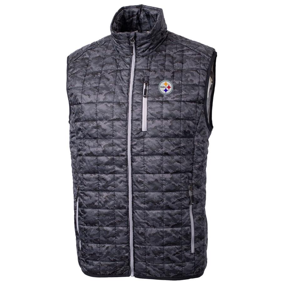 Pittsburgh Steelers Cutter & Buck Rainier Printed Full-Zip Puffer Vest - Black
