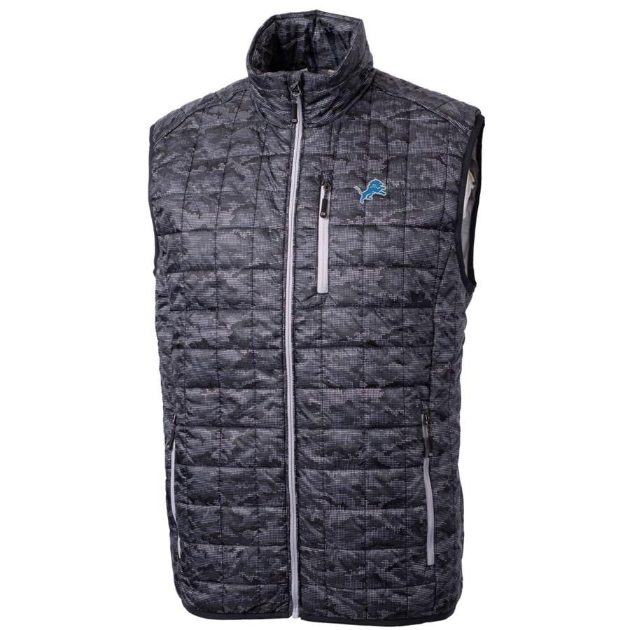 Detroit Lions Cutter & Buck Rainier Printed Full-Zip Puffer Vest - Black