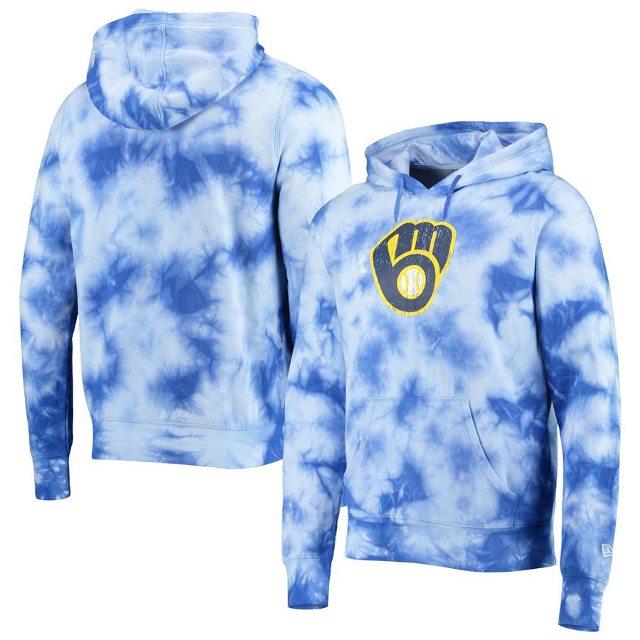 Milwaukee Brewers New Era Tie-Dye Pullover Hoodie - Royal