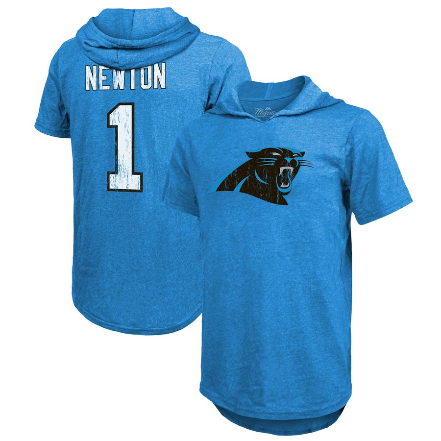 Cam Newton Carolina Panthers Majestic Threads Player Name & Number Tri-Blend Hoodie T-Shirt - Blue