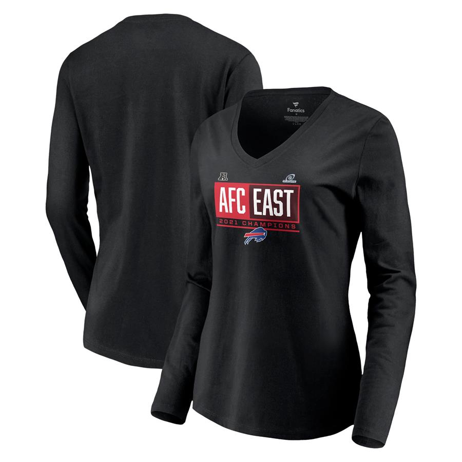 Buffalo Bills Fanatics Branded Women's 2021 AFC East Division Champions Blocked Favorite V-Neck Long Sleeve T-Shirt - Black