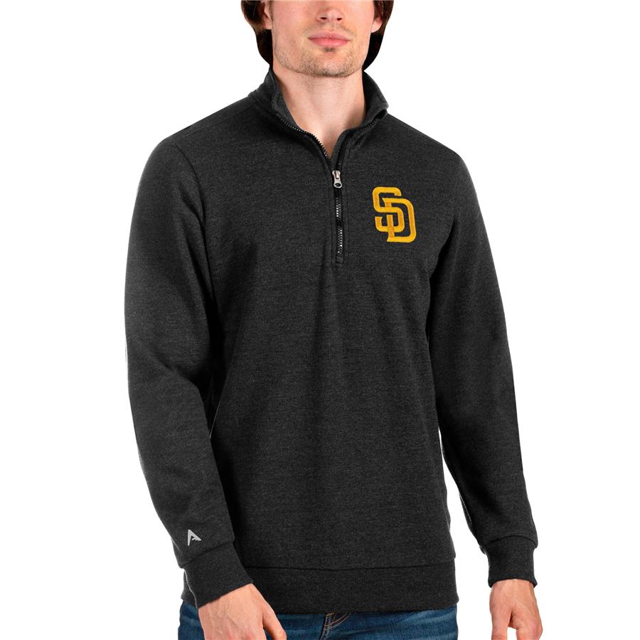 San Diego Padres Antigua Action Quarter-Zip Pullover Sweatshirt - Heathered Black
