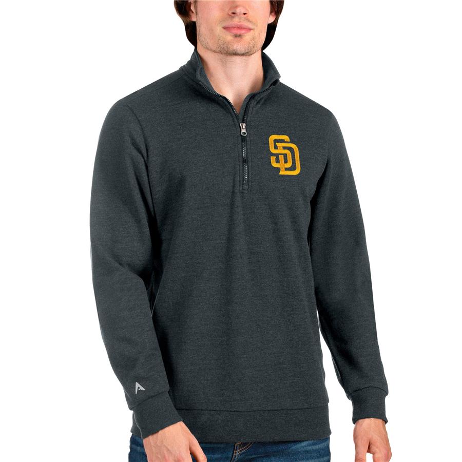 San Diego Padres Antigua Action Quarter-Zip Pullover Sweatshirt - Heathered Charcoal