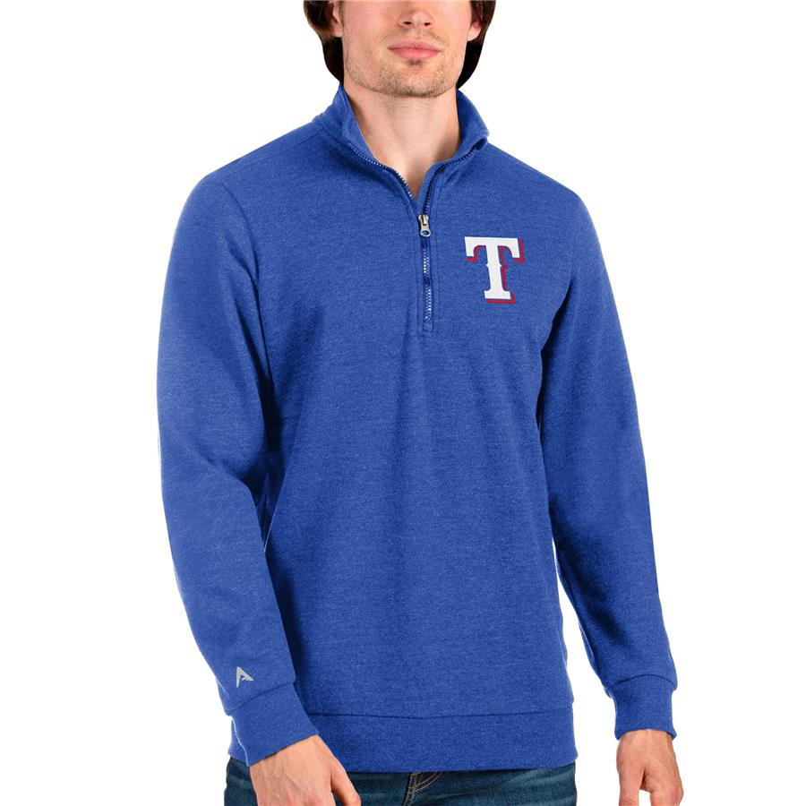 Texas Rangers Antigua Action Quarter-Zip Pullover Sweatshirt - Heathered Royal