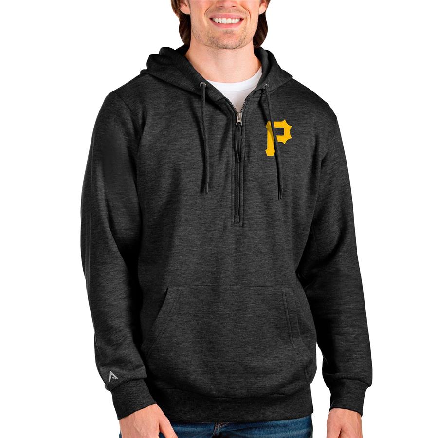 Pittsburgh Pirates Antigua Action Quarter-Zip Pullover Hoodie - Heathered Black