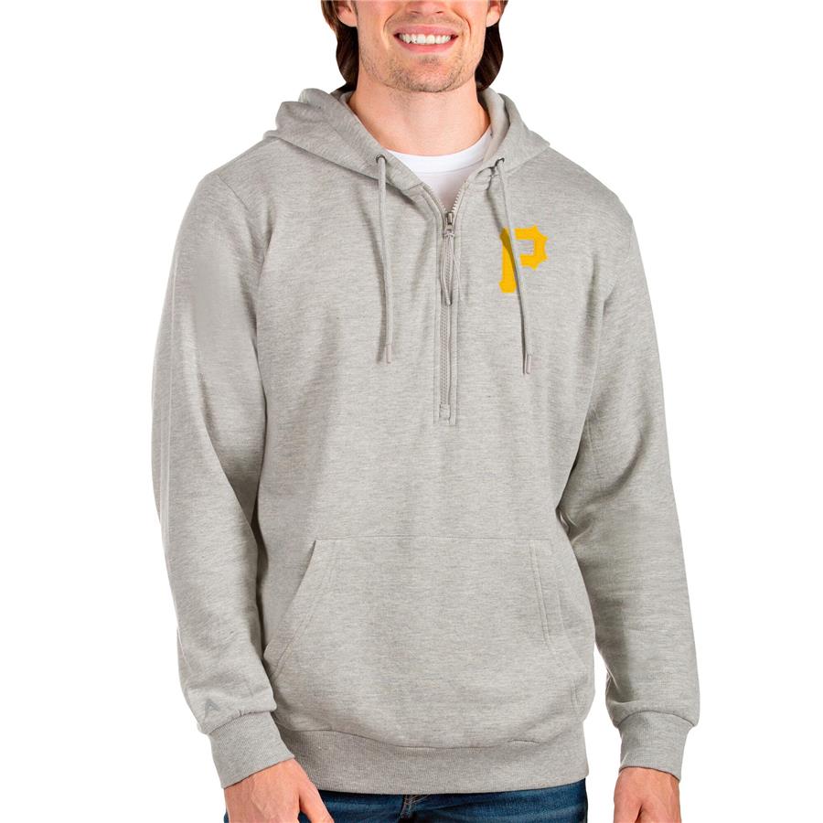 Pittsburgh Pirates Antigua Action Quarter-Zip Pullover Hoodie - Heathered Gray