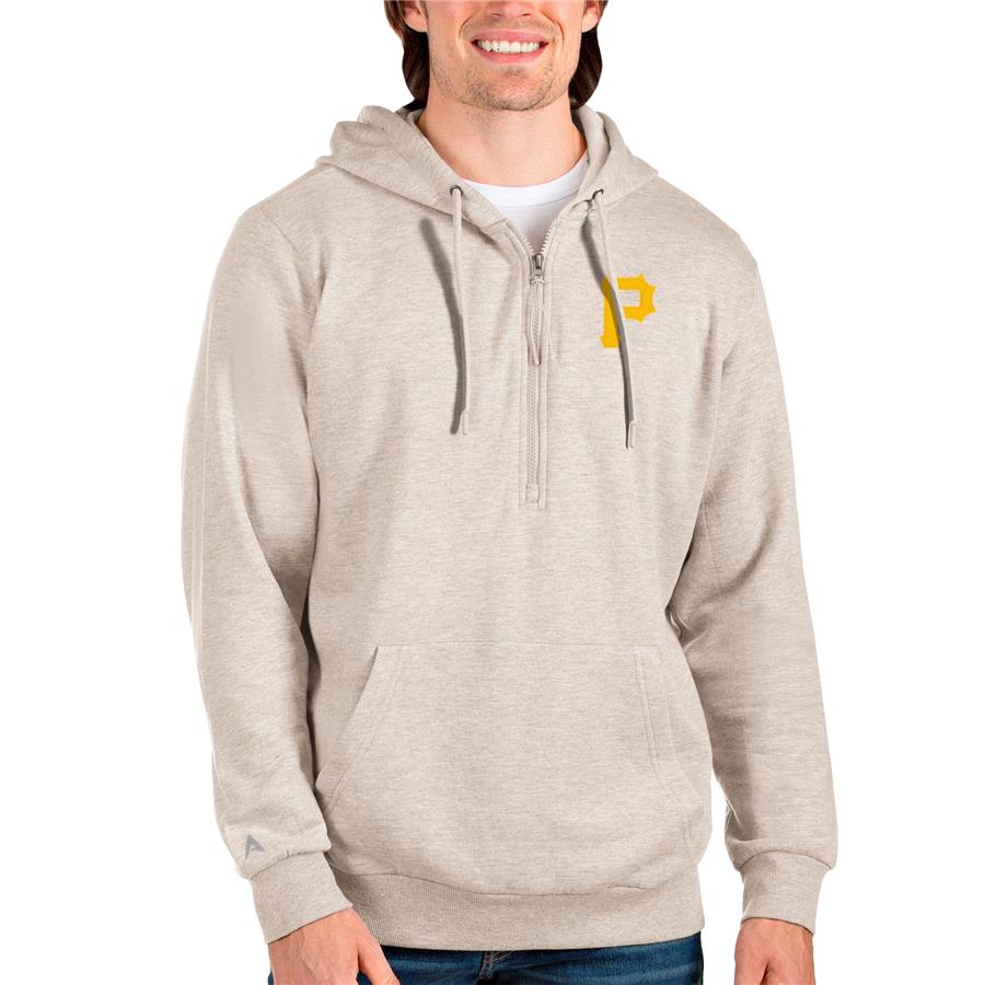 Pittsburgh Pirates Antigua Action Quarter-Zip Pullover Hoodie - Oatmeal