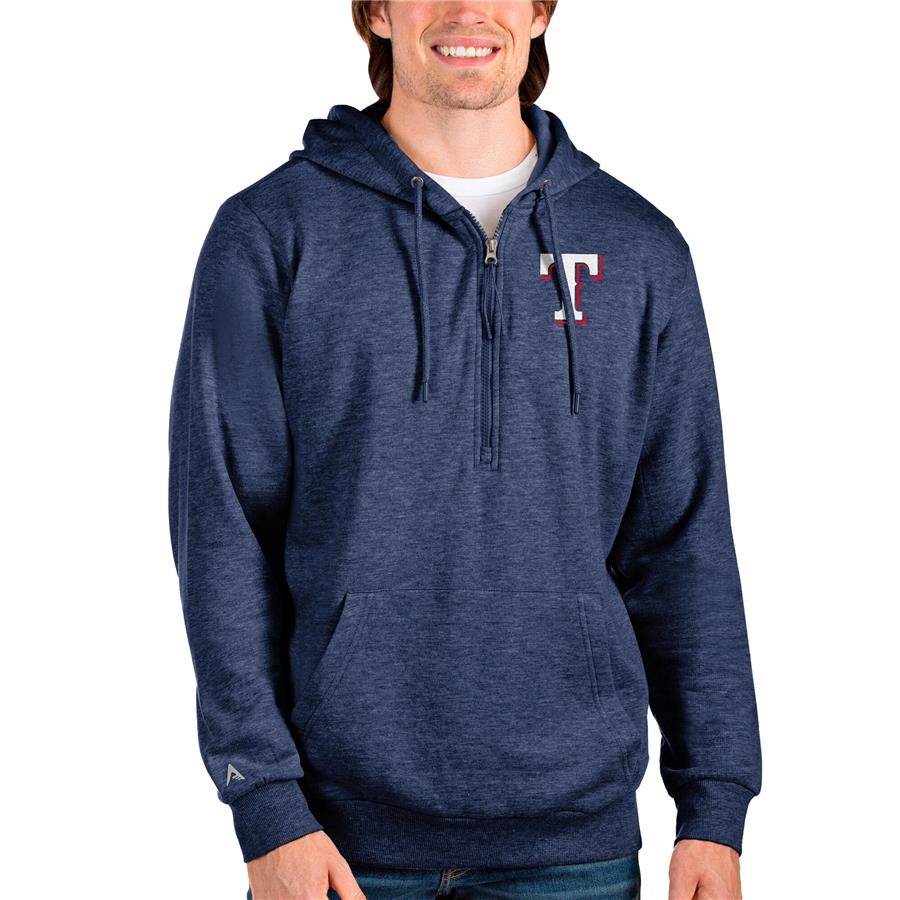 Texas Rangers Antigua Action Quarter-Zip Pullover Hoodie - Heathered Navy