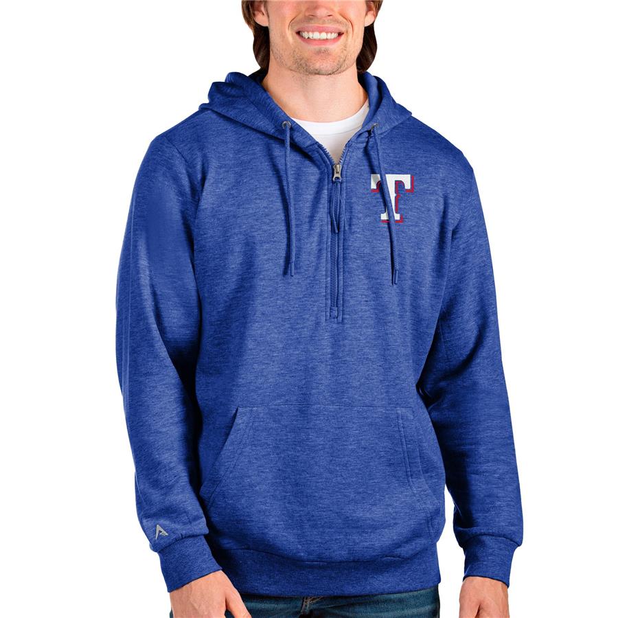 Texas Rangers Antigua Action Quarter-Zip Pullover Hoodie - Heathered Royal