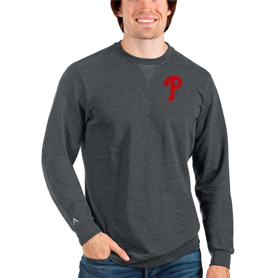Philadelphia Phillies Antigua Reward Crewneck Pullover Sweatshirt - Heathered Charcoal