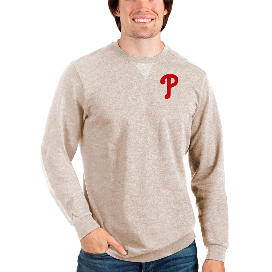 Philadelphia Phillies Antigua Reward Crewneck Pullover Sweatshirt - Oatmeal