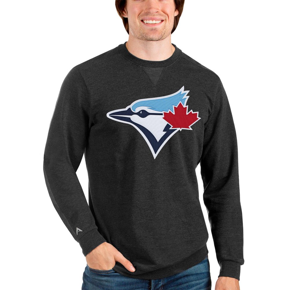 Toronto Blue Jays Antigua Team Logo Reward Crewneck Pullover Sweatshirt - Heathered Black