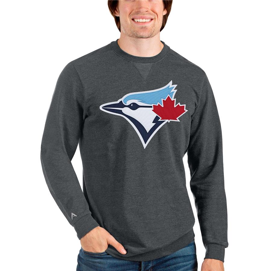 Toronto Blue Jays Antigua Team Logo Reward Crewneck Pullover Sweatshirt - Heathered Charcoal