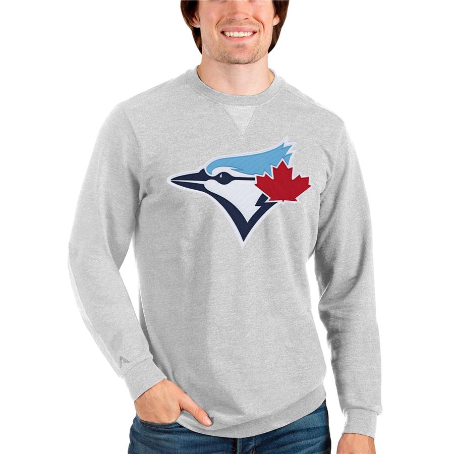 Toronto Blue Jays Antigua Team Logo Reward Crewneck Pullover Sweatshirt - Heathered Gray